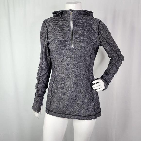 lululemon athletica Tops - Lululemon Run Resolution Hoodie Size 10 Cuffin Thumbholes Ponytail Gray Ruched